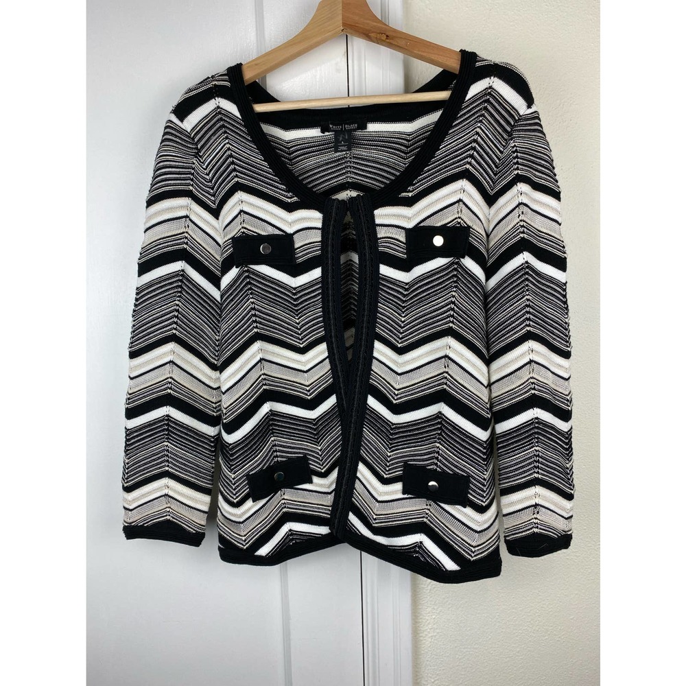 White House Black Market Black and White Chevron Knit Cardigan